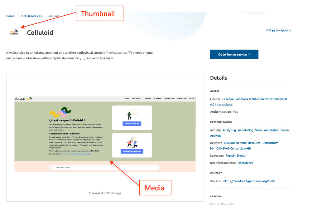 Positions of the two different images in the item detail view of an item